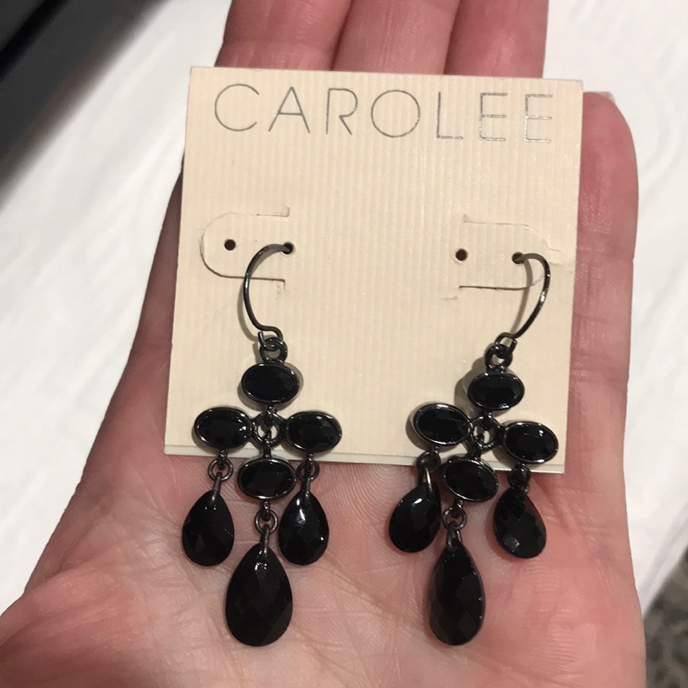 Carolee Jet Black Chandelier Style Earrings